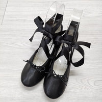 repetto レザーバレエシューズ サイズ37 サテンリボン付き バレエシューズ ブラック レディース レペット【中古】4-0704M◎