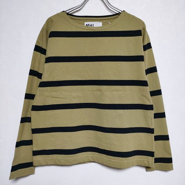 MHL. 595-3169500 WIDE STRIPE DRY JERSEY 長袖Ｔシャツ カットソー ロンＴ 2022 カーキ レディース エムエイチエル【中古】3-1129M∞