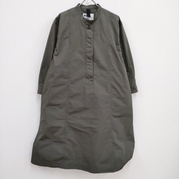 MHL. 595-3258500 DRY COTTON POPLIN 定価31900円 バンドカラー ワンピース 23AW グレー レディース エムエイチエル【中古】3-1112M♪