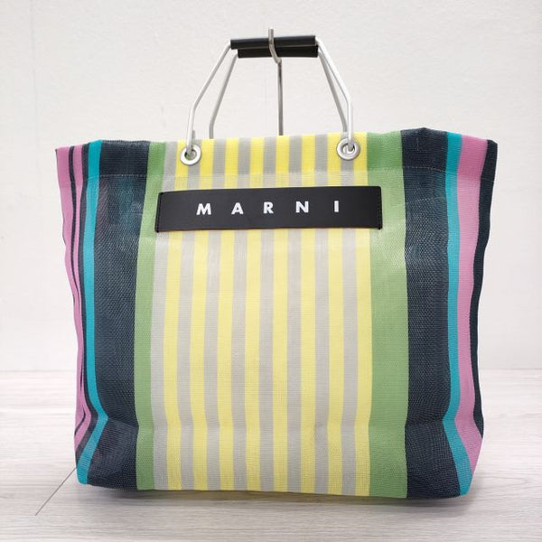 MARNI MARKET STRIPE BAG マーケットバッグ ストライプ トートバッグ イエロー 多色 レディース マルニ【中古】4-0613M◎