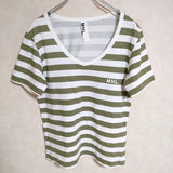 MHL. ロゴ ボーダー 578-168176 サイズ2 半袖Ｔシャツ カットソー ホワイト カーキ レディース エムエイチエル【中古】4-0513S△