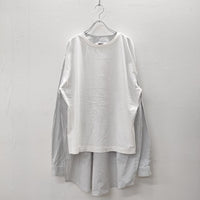 MM6/Maison Margiela シャツレイヤードTシャツ ドッキング ストライプ柄 サイズS  ホワイト グレー レディース エムエム6/メゾンマルジェラ【中古】4-0612M☆