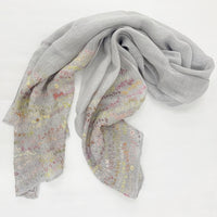 Sophie DIGARD LOVE LINEN EMBROIDED SCARF 刺繍 リネン マフラー ストール ライトグレー レディース ソフィーディガール【中古】4-0408M◎