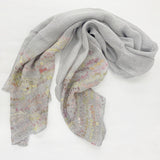 Sophie DIGARD LOVE LINEN EMBROIDED SCARF 刺繍 リネン マフラー ストール ライトグレー レディース ソフィーディガール【中古】4-0408M◎