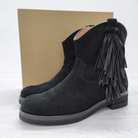 BEAUTIFUL SHOES フリンジペコス サイズ5 1/2 スエード ローヒール ショート ブーツ ブラック レディース ビューティフルシューズ【中古】3-1225T◎