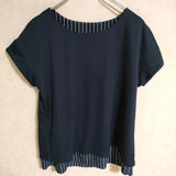 green label relaxing リバーシブル ストライプ 半袖 ブラウス シャツ ネイビー ホワイト レディース グリーンレーベルリラクシング【中古】4-0421S△