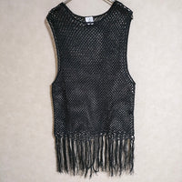 ROKU 6 BEAUTY&YOUTH MESH FRINGE NO SLEEVE KNIT 定価16200円 8618-105-0040 ベスト ブラック レディース ロクビューティアンドユース【中古】4-0507S△