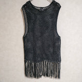 ROKU 6 BEAUTY&YOUTH MESH FRINGE NO SLEEVE KNIT 定価16200円 8618-105-0040 ベスト ブラック レディース ロクビューティアンドユース【中古】4-0507S△