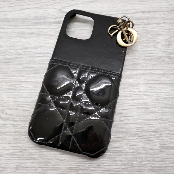 Dior iPhoneケース エナメル イタリア製 スマホケース iphone12 iphone12 pro iPhoneケース ブラック レディース ディオール【中古】4-0504G◎