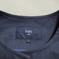 SHIPS ノーカラー サイズS リボンベルト付き コート ネイビー レディース シップス【中古】4-0223M△