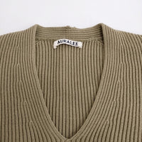 AURALEE Vネック リブ SUPER FINE WOOL RIB KNIT P/O A6AV06RK サイズ0 セーター ニット ベージュ レディース オーラリー【中古】4-0211T♪