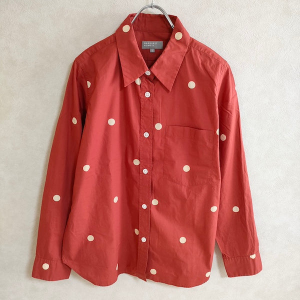 MARGARET HOWELL BIG SPOT COTTON 1 578-1153005 定価37400円 長袖シャツ 2021 朱色 レディース マーガレットハウエル【中古】4-0307M△