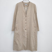 humoresque plain coat fss2503 ノーカラー サイズ36 コットンリネン コート ベージュ レディース ユーモレスク【中古】4-0221M♪