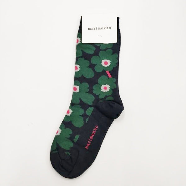 marimekko 新品 unikko サイズ34-36 クルーソックス 靴下 ネイビー グリーン レディース マリメッコ【中古】4-0909G◎