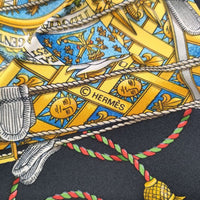 HERMES カレ90 LES TAMBOURS タンブールの太鼓 シルク 大判 スカーフ ブラック 多色 レディース エルメス【中古】4-0410G◎