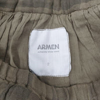 ARMEN ブロックチェック ガーゼ サイズ2 コットン ギャザー スカート カーキ レディース アーメン【中古】4-0318G◎