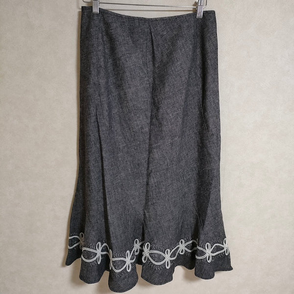 Laura Ashley マーメイド 刺繍スカート リネン混 サイズ13 ロングスカート グレー レディース ローラアシュレイ【中古】4-0320M△