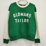 R&D.M.Co- OLDMANS TAILOR 2TONE PRINT CREW SWEAT 定価26400円 ロゴプリントスウェット グリーン オールドマンズテーラー【中古】4-0402T♪