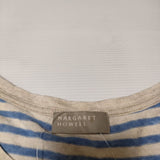 MARGARET HOWELL 578-168305 リネン ボーダー 半袖Ｔシャツ カットソー ベージュ ライトブルー レディース マーガレットハウエル【中古】4-0605S∞