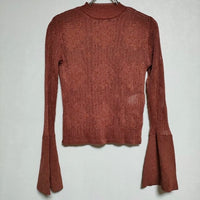 Mame Kurogouchi Knit Jacquard Pleated Tops 透かし編みセーター フレアスリーブ  ニット ブラウン レディース マメクロゴウチ【中古】4-0502M∞