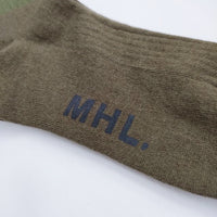 MHL. 未使用 バイカラー クルーソックス 靴下 カーキ レディース エムエイチエル【中古】4-0909G◎