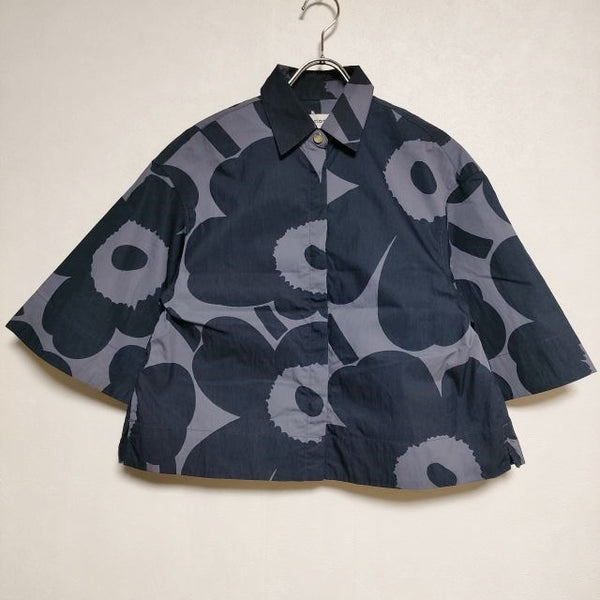 marimekko UNIKKO ウニッコ柄 コットンナイロン ブラウス シャツ ネイビー レディース マリメッコ【中古】4-0611S∞