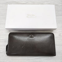 Vivienne Westwood コッパー ラウンドファスナーレザー長財布 牛革 定価26400円 長財布 ダークブラウン ブラック レディース ヴィヴィアンウエストウッド【中古】4-0805G◎