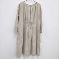 nest Robe 01134-1073 リネン ボートネック ギャザー ワンピース ベージュ レディース ネストローブ【中古】4-0514M♪