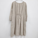 nest Robe 01134-1073 リネン ボートネック ギャザー ワンピース ベージュ レディース ネストローブ【中古】4-0514M♪