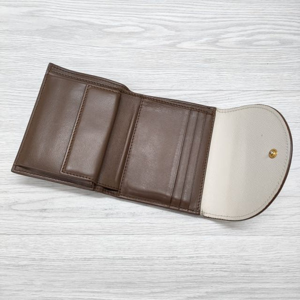 MARNI 牛革 レザー 三つ折り財布 エンジ ベージュ レディース