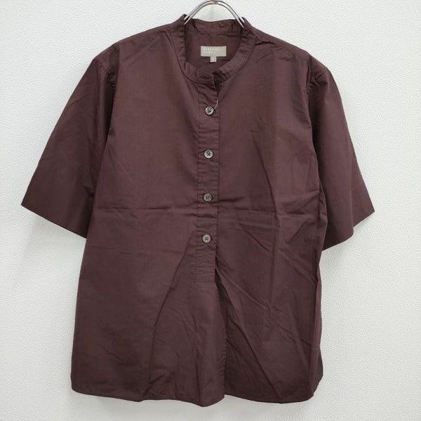 MARGARET HOWELL LIGHT COTTON POPLIN 578-1152003 2 バンドカラー 半袖シャツ ワインレッド レディース マーガレットハウエル【中古】4-0514S♪