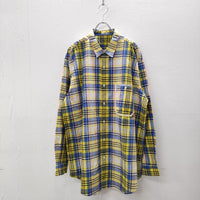 papas wall guy shirt papas マドラスチェック サイズL コットン 長袖シャツ イエロー ブルー メンズ パパス【中古】4-0801G◎