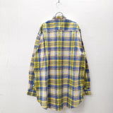 papas wall guy shirt papas マドラスチェック サイズL コットン 長袖シャツ イエロー ブルー メンズ パパス【中古】4-0801G◎