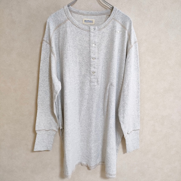 BEAMS BOY ヘンリーネック スリット 長袖 Ｔシャツ カットソー ライトグレー レディース ビームスボーイ【中古】4-0624M△