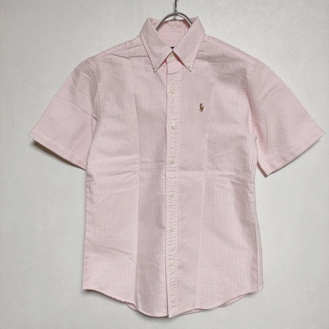RALPH LAUREN リネン シルク ストライプ 半袖シャツ ライトピンク ラルフ ローレン] シャツ ストライプ リネンシャツ ピンク (POLO