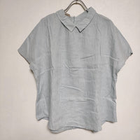 fog linen work バックボタン フレンチスリーブ リトアニアリネン ブラウス シャツ ブルー レディース フォグリネンワーク【中古】4-0722S∞