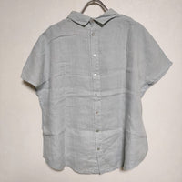 fog linen work バックボタン フレンチスリーブ リトアニアリネン ブラウス シャツ ブルー レディース フォグリネンワーク【中古】4-0722S∞