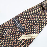 Salvatore Ferragamo シルク イタリア製 総柄 ネクタイ ブラック ベージュ メンズ サルヴァトーレフェラガモ【中古】5-0510G∞