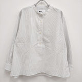 MHL. 595-2153512 サイズ3 GRAPHIC COTTON STRIPE バンドカラー 長袖シャツ 21SS ホワイト ブラック レディース エムエイチエル【中古】4-0804M♪