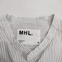 MHL. 595-2153512 サイズ3 GRAPHIC COTTON STRIPE バンドカラー 長袖シャツ 21SS ホワイト ブラック レディース エムエイチエル【中古】4-0804M♪