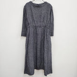 fog linen work リネン チェック ギャザー ワンピース ネイビー ホワイト レディース フォグリネンワーク【中古】4-0804M♪