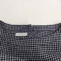 fog linen work リネン チェック ギャザー ワンピース ネイビー ホワイト レディース フォグリネンワーク【中古】4-0804M♪