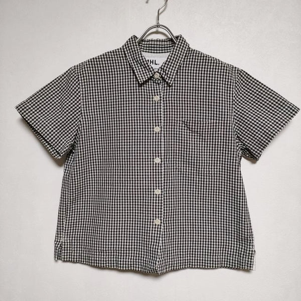 MHL. 595-7152505 COTTON GINGHAM 半袖 ブラウス シャツ ブラック ホワイト レディース エムエイチエル【中古】4-0808S∞