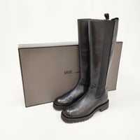 Le Talon サイドゴアレザーロングブーツ 定価39600円 ヴィブラムソール GRISE サイズM 牛革 ブーツ ブラック レディース ルタロン【中古】4-1128T◎