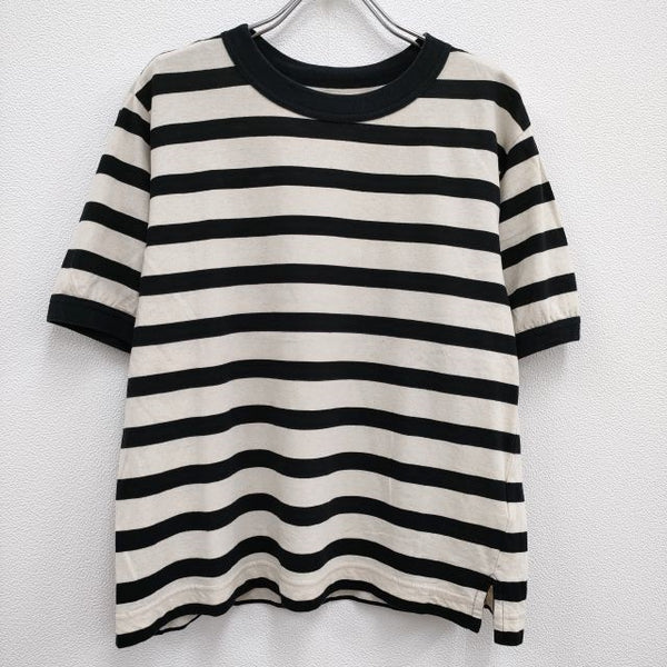 MHL. 595-3168502 COTTON LINEN STRIPE JERSEY 2 半袖Ｔシャツ カットソー 23SS ベージュ ブラック レディース エムエイチエル【中古】4-0723S♪