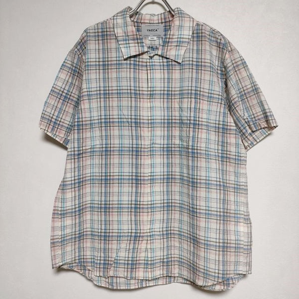 YAECA 13143 BUTTON SHIRT コットン チェック 比翼ボタン ブラウス シャツ ホワイト ピンク レディース ヤエカ【中古】4-0819S∞