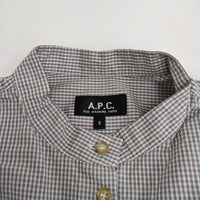 A.P.C. チェック バンドカラー サイズS 長袖シャツ ブラウン ネイビー レディース アーペーセー【中古】4-0907M♪