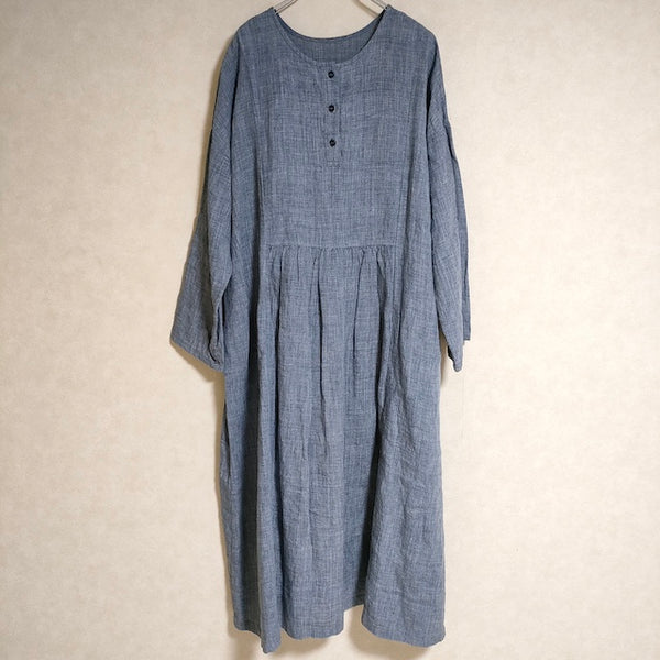 nest Robe 01144-2124 ネップリネンワンピース 長袖 ワンピース ブルー レディース ネストローブ【中古】4-0806M△