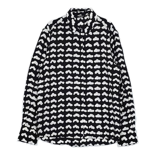 marimekko VEVET シルク100％ 総柄 比翼ボタン 長袖シャツ ブラック ホワイト レディース マリメッコ【中古】5-0601M∞