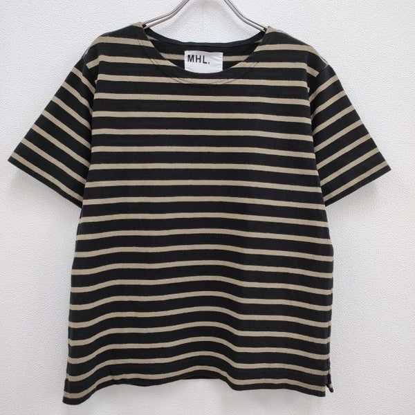 MHL. STRIPED DRY COTTON JERSEY ボーダー 595-3168555 2 半袖Tシャツ カットソー 23SS ブラック ベージュ エムエイチエル【中古】4-0804S♪